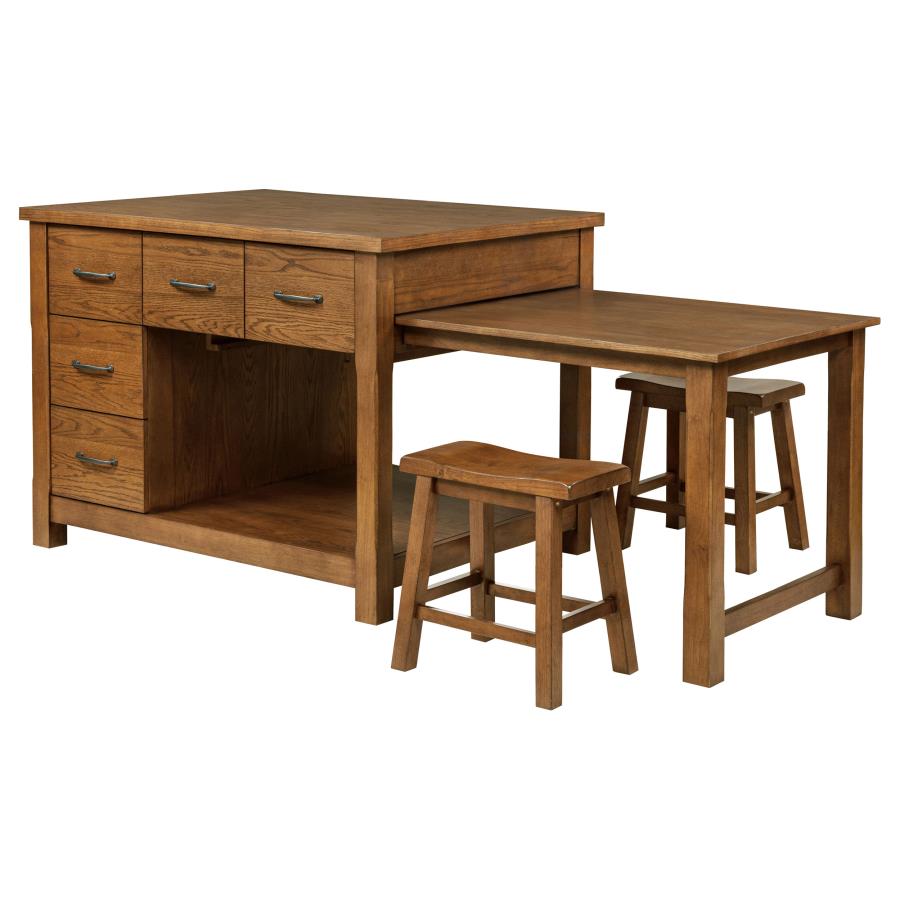 Mayfair 3-piece Kitchen Island with Extension Table Dark Oak - 182446