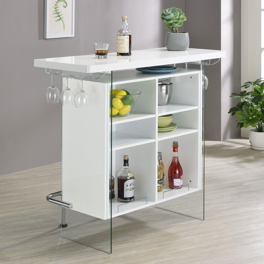 Acosta Freestanding Home Bar Wine Cabinet White High Gloss - 182632