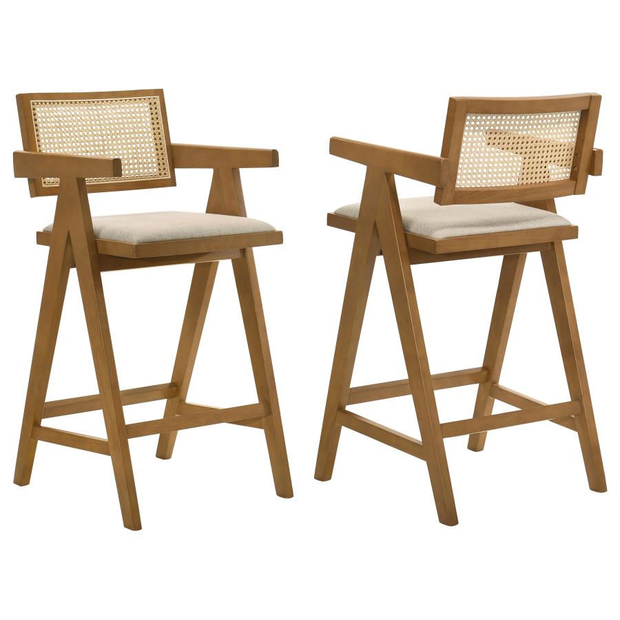 Kane Woven Rattan Wood Bar Chair Light Walnut (Set of 2) - 182677