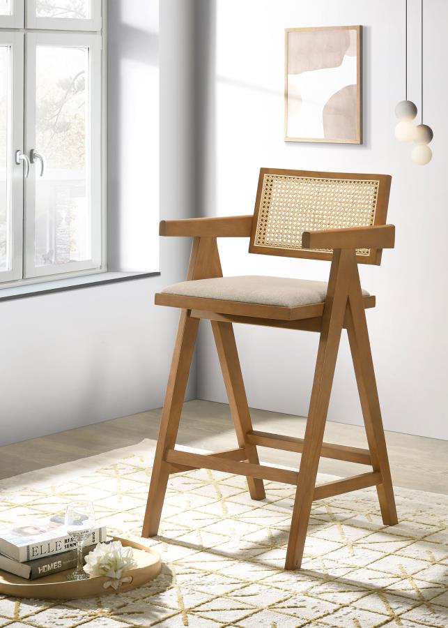 Kane Woven Rattan Wood Bar Chair Light Walnut (Set of 2) - 182677