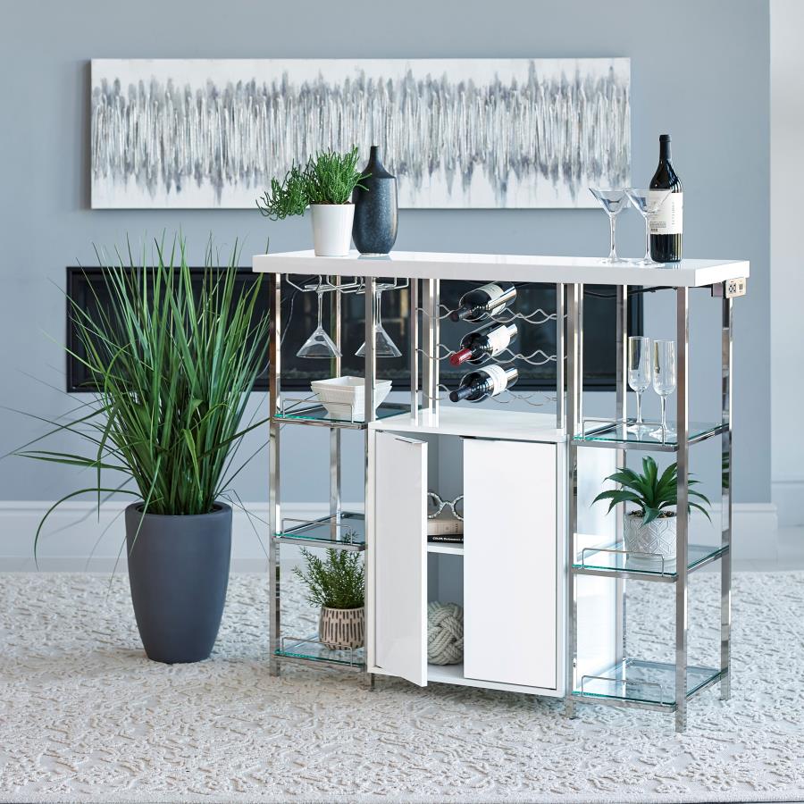 Gallimore 2-door Bar Cabinet Wine Storage White High Gloss - 182757