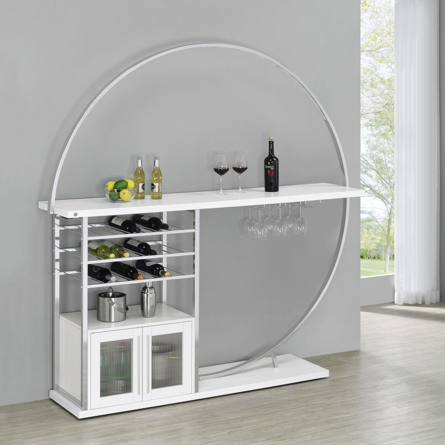 Risley 2-door Circular LED Wine Cabinet White High Gloss - 182798