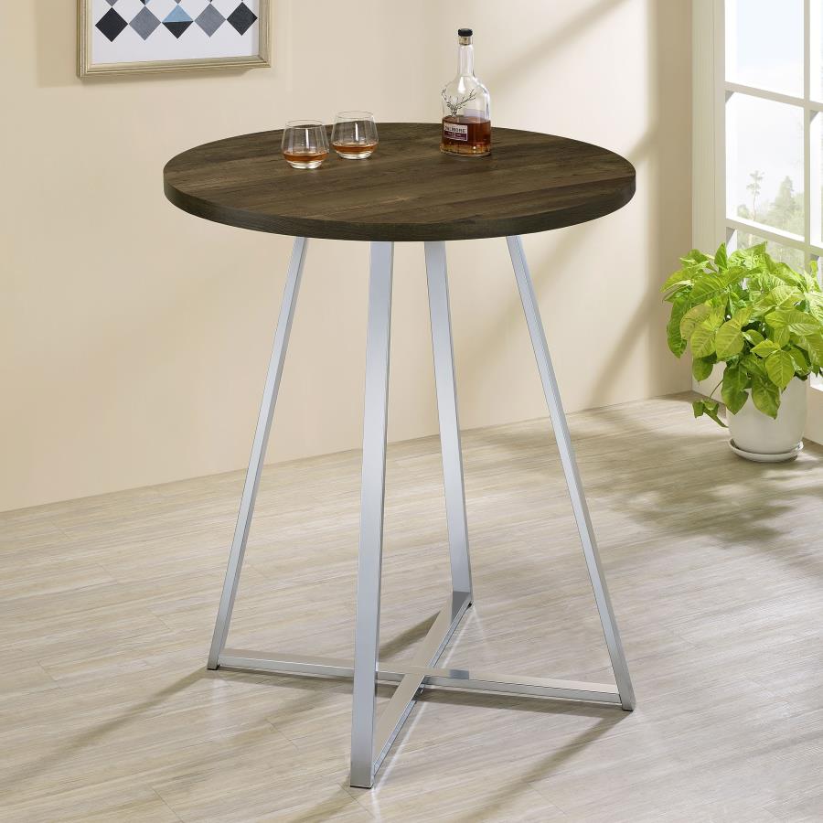 Burkhart Round 35-inch Pub Height Bistro Bar Table Brown Oak - 183516
