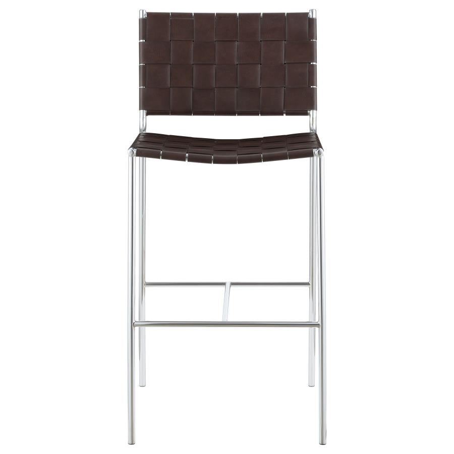Adelaide Upholstered Pub Height Bar Stool Brown and Chrome - 183584
