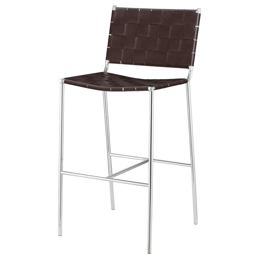 Adelaide Upholstered Pub Height Bar Stool Brown and Chrome - 183584