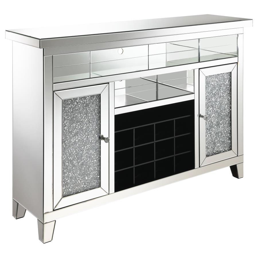 Melinda 2-door LED Mirrored Wine Storage Bar Cabinet Silver - 183627