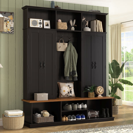 Entryway Hall Tree With Bench, 3 Top Cubbies & Bottom Storage Space