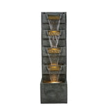 4 Tier Cascading Waterfall Fountain With Warm LED Lights, For Patio - Gray