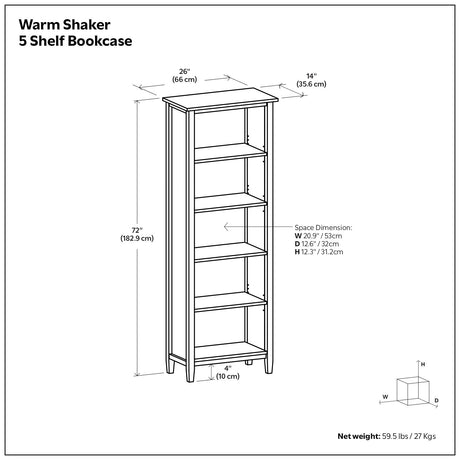 Warm Shaker - 5 Shelf Bookcase