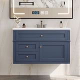 Modern Wall Mounted Floating Cabinet With Double Drawer And Sink
