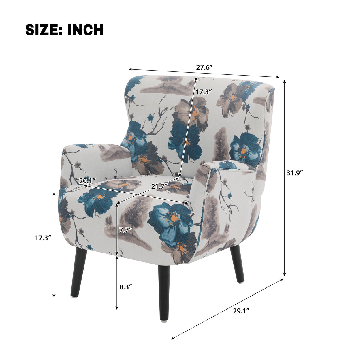 Armchair With Round Arm - White / Blue