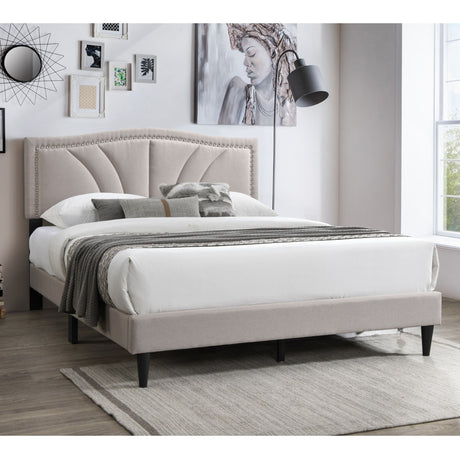 Bed With Nailhead Trim Accents, Upholstered Platform Frame