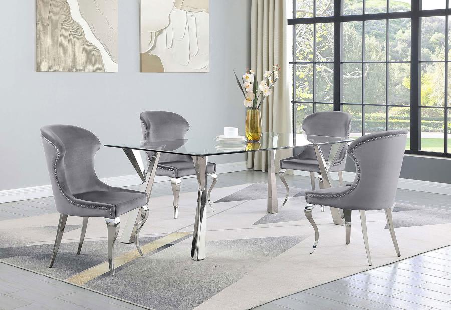 Alaia Rectangular 79-inch Glass Top Dining Table Chrome - 190711
