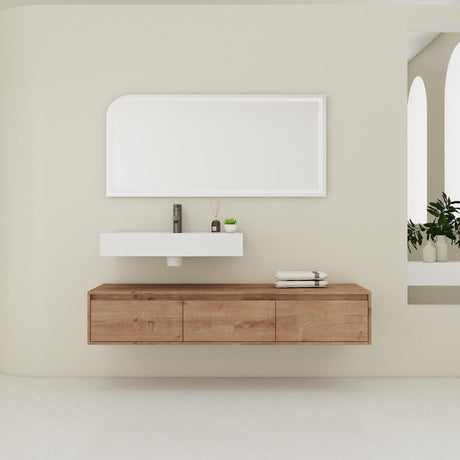 Modern Wall Mounted Bathroom Vanity With Resin Sink, Soft Close Drawer - Imitative Oak