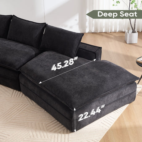 Modern Minimalist Modular Sectional Sofa With Deep Seats And Right Facing Chaise