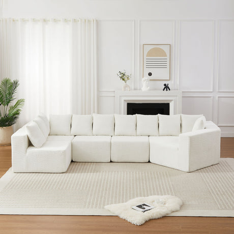 L - Shaped Modular Sofa With Deep Seat And 11 Pillows