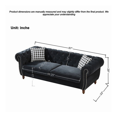 Chesterfield 3 And 2 Seater Upholstery Sofa With Roll Armrest & Nailhead Fabric Couch