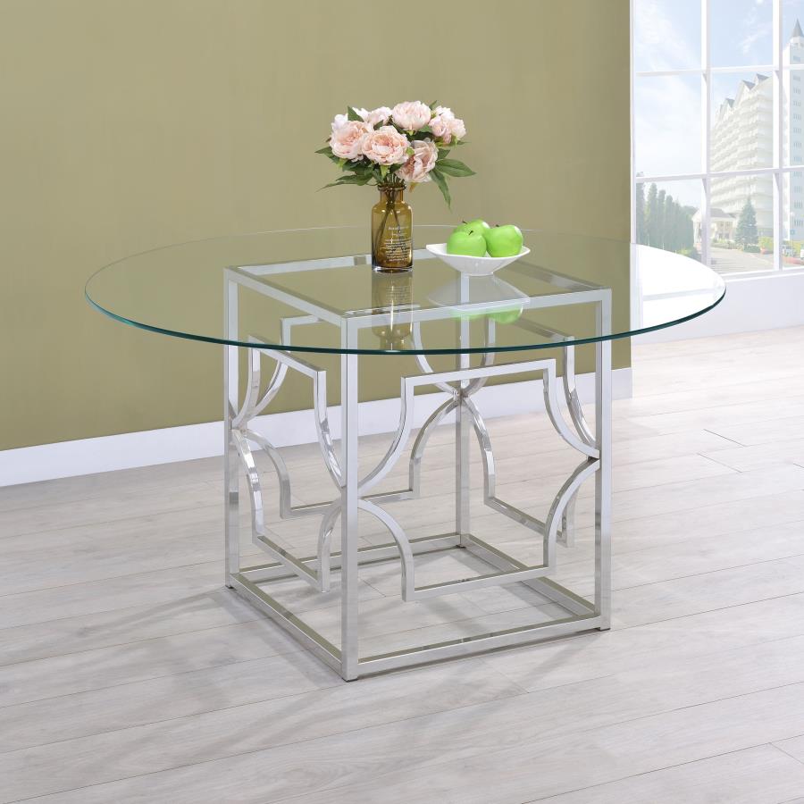 Starlight Round 54-inch Glass Top Metal Dining Table Chrome - 192561BG