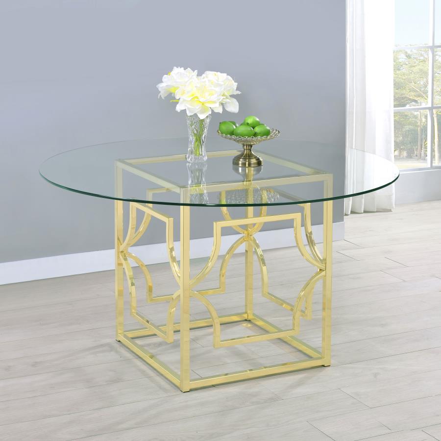 Starlight Round 54-inch Glass Top Metal Dining Table Brass - 192641BG