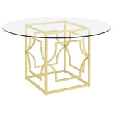 Starlight Round 54-inch Glass Top Metal Dining Table Brass - 192641BG