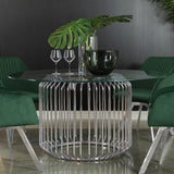 Veena Round 60-inch Glass Top Metal Dining Table Chrome - 193430BG