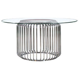 Veena Round 60-inch Glass Top Metal Dining Table Chrome - 193430BG
