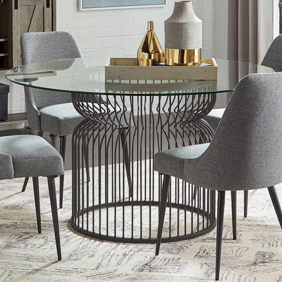 Granvia Round 54-inch Glass Top Metal Dining Table Gunmetal - 193511BG