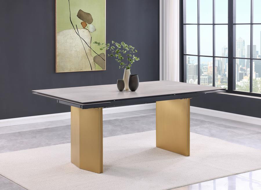 Vesa 97-inch Glass Top Extension Dining Table Beige - 193631