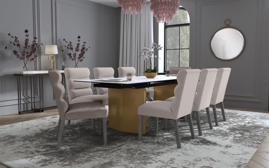 Vesa 97-inch Glass Top Extension Dining Table Beige - 193631