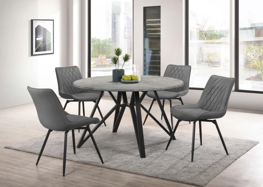 Neil 5-piece Round Dining Table Set Concrete Gunmetal - 193801-S5