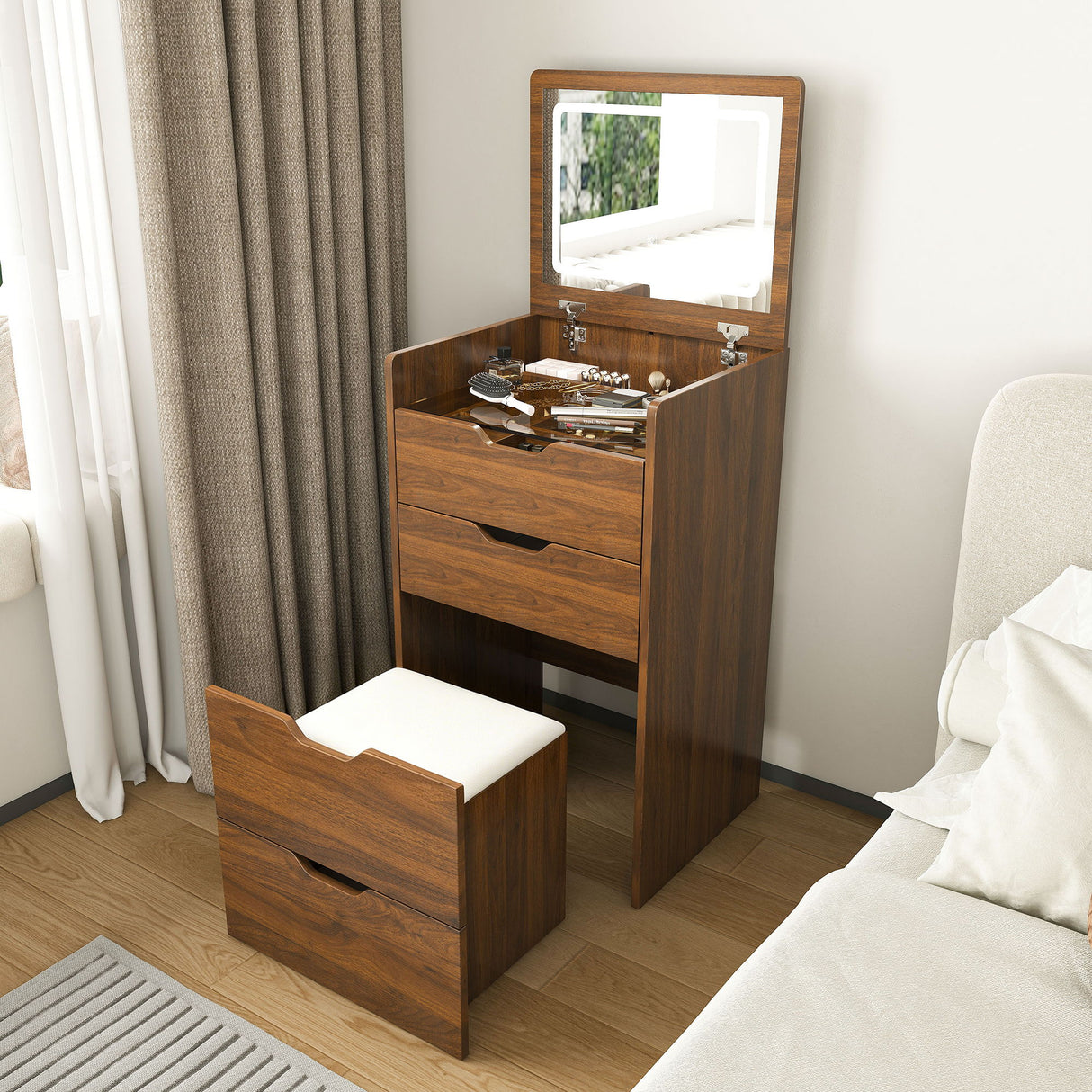 Vanity Desk With Lighted Mirror & Stool