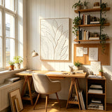 Framed Botanical Leaf Wall Art, Thick Textured Canvas Painting, Neutral Decor For Living Room - White