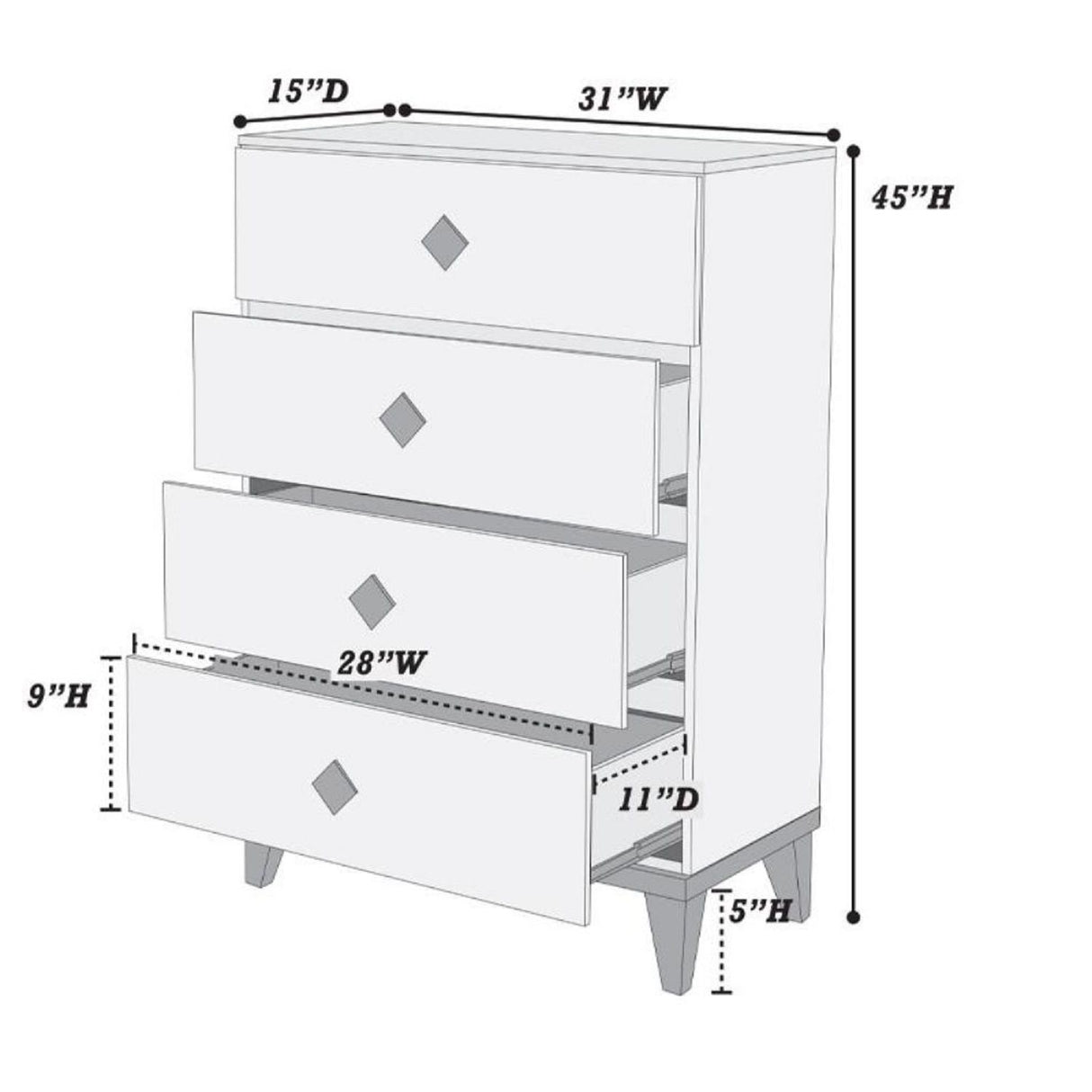 Bedroom Chest Of Drawers With 4 Drawer Storage - Gray / Gray