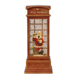 Christmas Lighted Water Spinning Phone Booth With Santa On Phone, 3*AA Batteries Required - White / Red