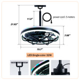 Ceiling Fan Light LED Light Source And Remote Control, 3000 - 6500K Dimmable LED Fan Light, 6 Speeds, For Living Room - Matte Black