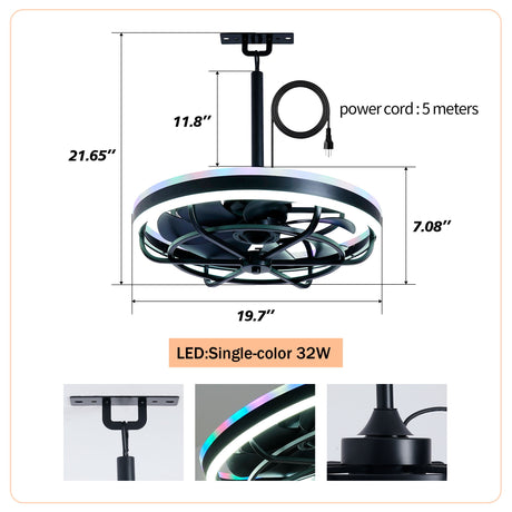 Ceiling Fan Light LED Light Source And Remote Control, 3000 - 6500K Dimmable LED Fan Light, 6 Speeds, For Living Room - Matte Black