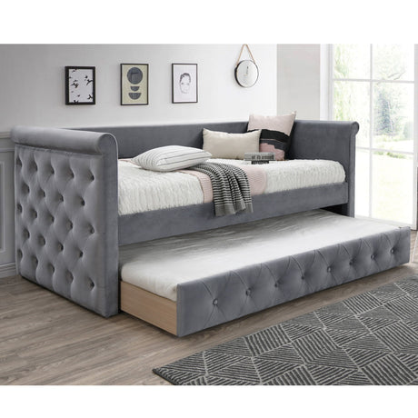 Contemporary Button Tufted Daybed With Slat Trundle