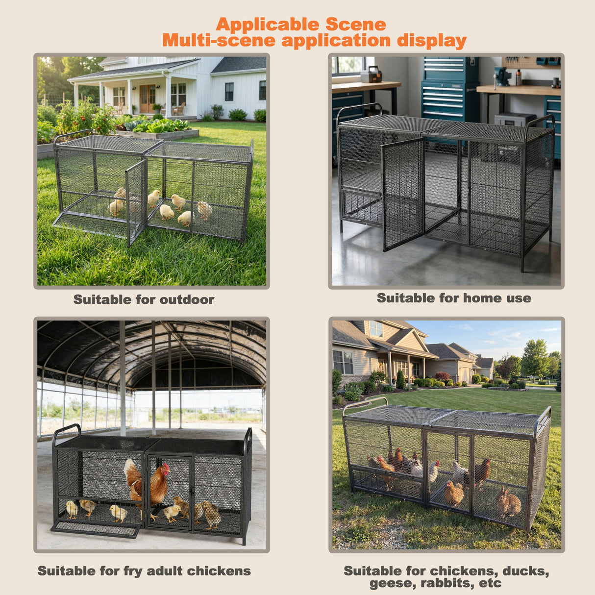 Chicken Cage, Poultry Breeding Coop - Black / Silver