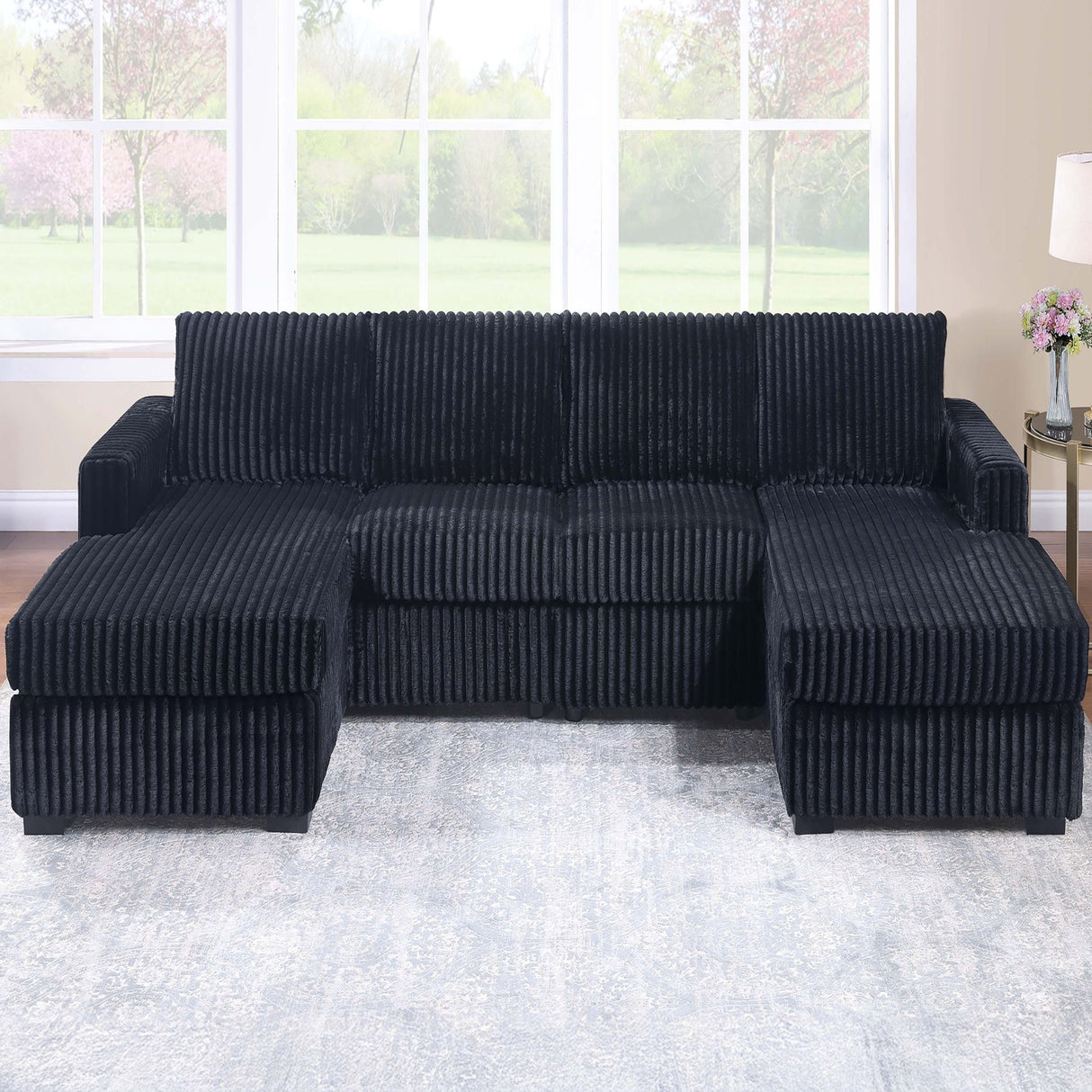U-Shaped Sectional Set With Cushion Back Armless Chairs Right And Left Arm Chaise