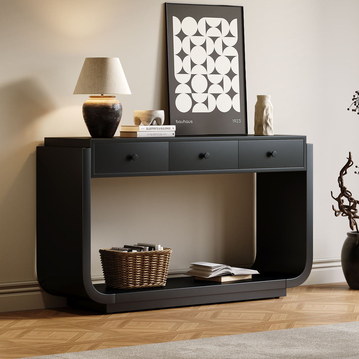 Console Table With 3 Drawers, Display Shelf