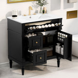 Modern Bathroom Vanity With Sink, Freestanding Cabinet With Flip Drawer & Adjustable Shelf
