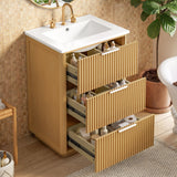 Bathroom Vanity With Sink, Open Shelf & Closed Storage - Natural Wood
