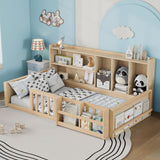 Platform Bed Frame With Guardrail, Storage Shelves & Bookshelf