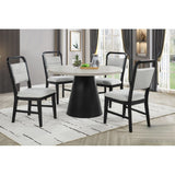 Dining Set With Round Table And 4 Upholstered Chairs - Black / Gray