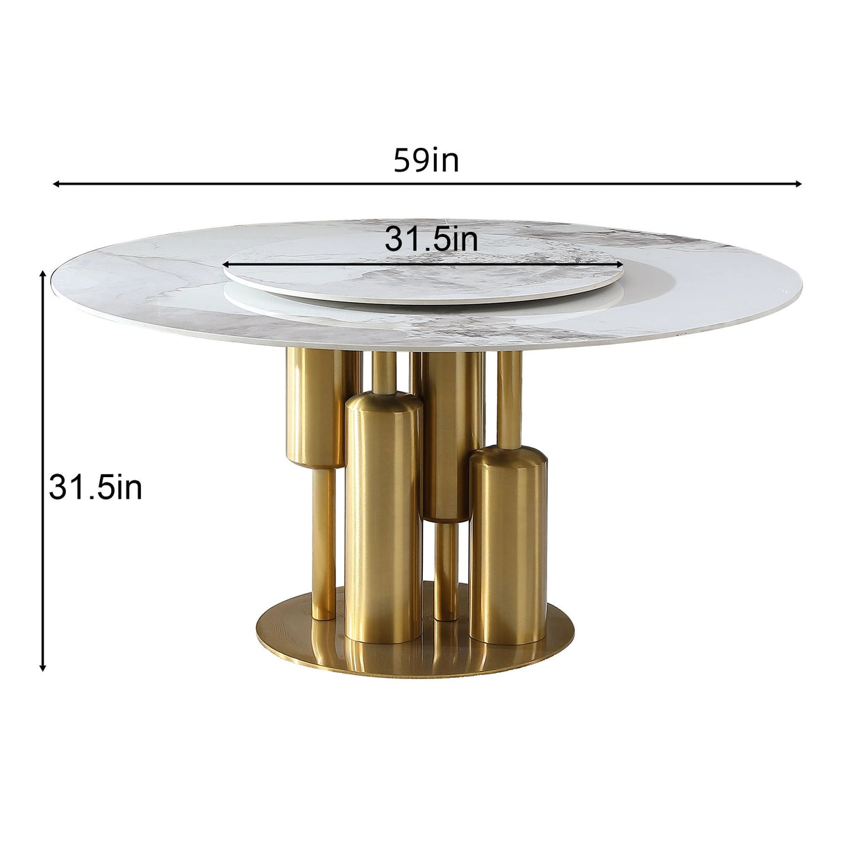 Dining Table, Round For Dining Room - Gold / Gold / White