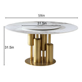Dining Table, Round For Dining Room - Gold / Gold / White