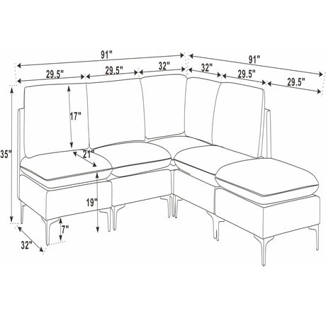 Upholstered Modular Sectional With Tall Legs, Medium Firm Seat