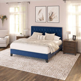 Queen Upholstered Bed - Blue - Fabric