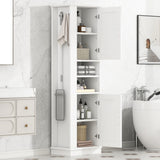 Tall Freestanding Bathroom Storage Cabinet With Adjustable Shelves And Side Hooks Board, Rectangle Design