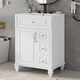 Freestanding Bathroom Vanity With Sink, 3 Drawers & Flip-Out Drawer